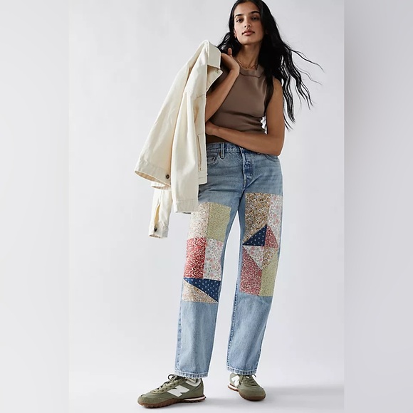 Levi's Denim - Levi’s 90s 501 Patchwork Jeans | Sold Out Free People | Cropped Quilted Sz 24